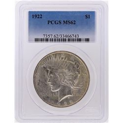 1922 $1 Peace Silver Dollar Coin PCGS MS62