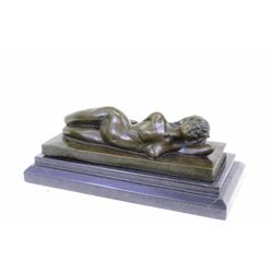 Hotcast Nude Deco Bronze Statue Girl on marble base (6"X14")