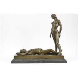 Nude Male And Female Hot Cast Bronze Sculpture (15"X16")