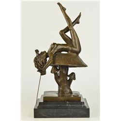 Nude Woodland Fairy Lays On Mushroom Bronze Sculpture on marble base