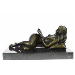Semi Nude Reclining Girl bronze Sculpture marble base (6"X11")