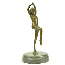 Yoga Pose Bronze Sculpture Nude Woman on marble base (11"X5")