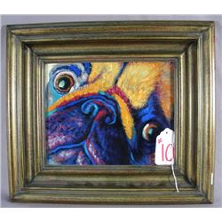 HUMOROUS OIL ON CANVAS:  COLORFUL PUG FACE