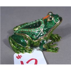 FINE ENAMEL AND RHINESTONE FROG TRINKET BOX