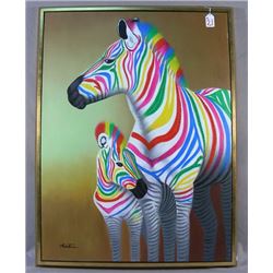 FUN ORIGINAL POP ART OIL ON CANVAS:  ZEBRA'S