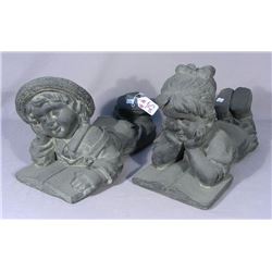 PAIR OF OUTDOOR COMPOSITION SCULPTURES:  BOY AND GIRL