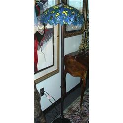 FINE METAL AND LEADED GLASS FLOOR LAMP