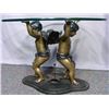 Image 2 : SMALL SCALE BRONZE DOUBLE CUPID TABLE WITH GLASS TOP