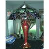 Image 1 : HAND PAINTED COMPOSITION AND LEADED GLASS TABLE LAMP