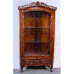 HAND CARVED MAHOGANY CURIO CABINET