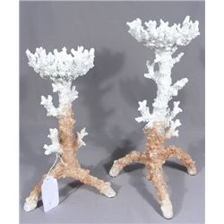 PAIR OF FAUX CORAL MOTIF CANDLE HOLDERS