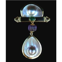 FANTASTIC LADIES 18K YELLOW GOLD, BLISTER PEARL,