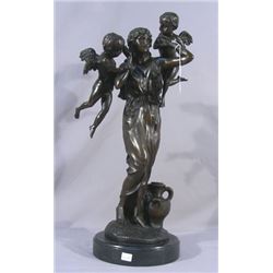 FABULOUS BRONZE SCULPTURE OF STANDING WOMAN WITH ANGELS