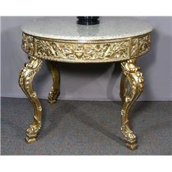 ITALIAN HAND CARVED GILT TABLE WITH MARBLE TOP