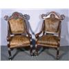 Image 1 : PAIR ANTIQUE CARVED WOOD AND ANIMAL HIDE ARMCHAIRS