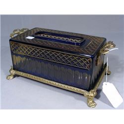 EUROPEAN OVERLAY CRYSTAL AND BRONZE ORMOLU TISSUE BOX