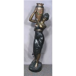 VINTAGE BRONZE SCULPTURE OF WOMAN HOLDING URN