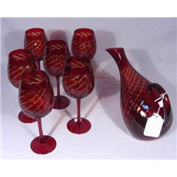 7 PIECE RUBY OVERLAY CRYSTAL DECANTER SET