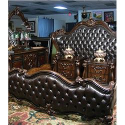 OUTSTANDING FIVE PIECE ORNATELY CARVED BEDROOM SET