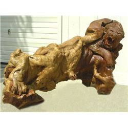 VERY UNUSUAL CUSTOM MADE CARVED TEAK ABSTRACT TIGER