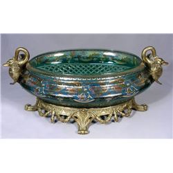 OUTSTANDING FRENCH HAND PAINTED EMERALD CRYSTAL OVERLAY