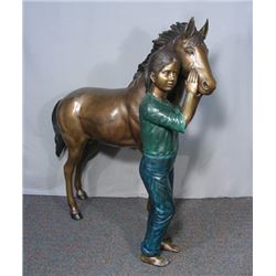 ADORABLE BRONZE SCULPTURE OF YOUNG GIRL WITH PONY