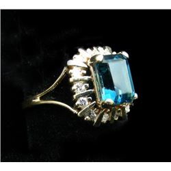 LADIES 14K YELLOW GOLD, LONDON BLUE TOPAZ AND DIAMOND