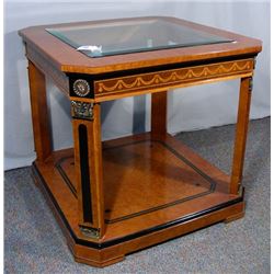 ITALIAN INLAID SIDE TABLE WITH INSET BEVELED GLASS TOP