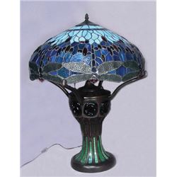 FINE LEADED GLASS DRAGONFLY TABLE LAMP