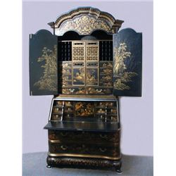 VERY FINE HAND PAINTED CHINOISERIE SECRETARY DESK