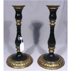 PAIR PORCELAIN AND METAL CANDLE STICKS