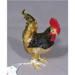 FINE METAL, ENAMEL AND RHINESTONE ROOSTER BOX