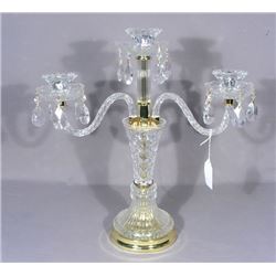 FINE CUT CRYSTAL AND BRASS CANDELABRA