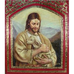 ORIGINAL OIL ON CANVAS:  JESUS WITH LAMB