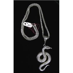 HEAVY STERLING SILVER CHAIN WITH LARGE SNAKE PENDANT