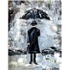 Image 2 : Man with Umbrella Textured Signed Original Palette Knife Canvas Painting