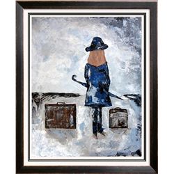 After the Rain Beautiful Acrylic Painting on Canvas 20x16 Janier Girl Suitcases