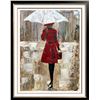 Image 1 : Girl with Umbrella Red Dress Bold Colors Original Signed Painting Canvas