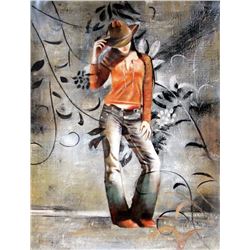 Cowgirl Heavy Textured Original Painting on Canvas Signed Janier Art Sale