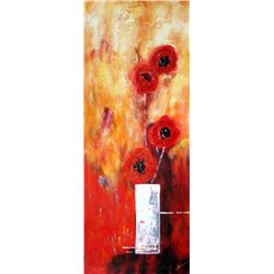 Bold Red Floral Canvas Large Original Signed Janier Dealer Sale