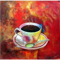 Bold Red Abstract Modern Art Coffee Brew Textured Original Art on Canvas