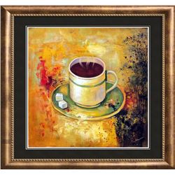 Bright Yellow Coffee Cup Modern Textured Painting on Canvas Janier