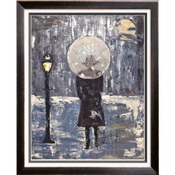 Paris Evening Rain Umbrella Original Painting Acrylic Palette Knife Janier