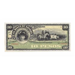 Mexico bank of Sonora 10 peso paper money
