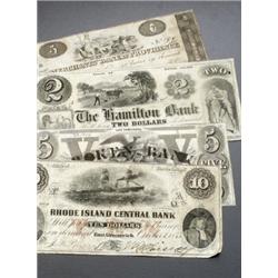 Collection of Five Rhode Island Broken Bank Notes, Consisting of:, A. The Hamilton Bank Scitu...