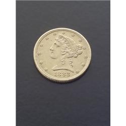 U.S. Half Eagle Five-Dollar Gold Coin Dated 1883, $150-$200...