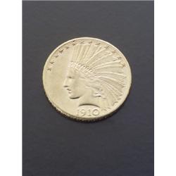 U.S. Indian Head Ten-Dollar Gold Coin Dated 1910D, $125-$175...