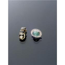 Two Odd 18-Karat Yellow Gold and Platinum Diamond Blue Sapphire and Chalcedony Earrings, The fi...