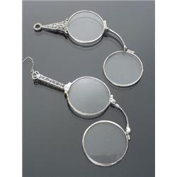 14-Karat White Gold Lorgnette and Chain and a Sterling Silver and Marcasite Studded Lorgnette,...