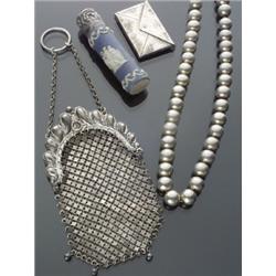 Four Pieces of Victorian Silver and Silver Plated Jewelry and Hand Bag Articles, Last quarter 1...